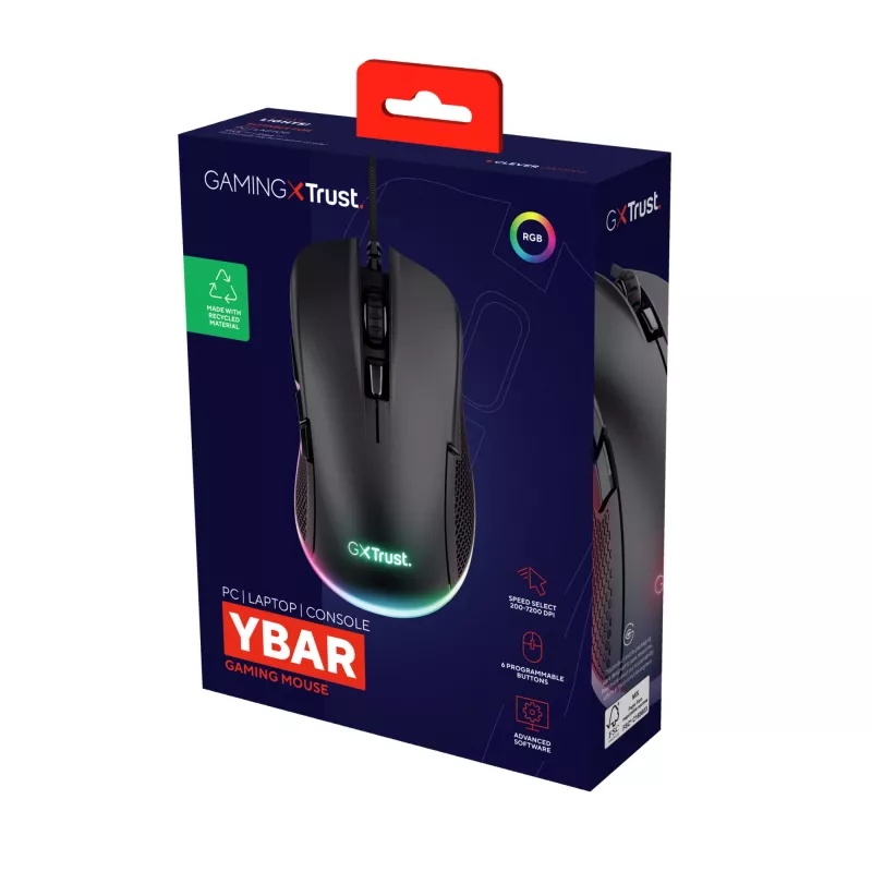 Trust GXT 922 YBAR pelė žaidimams, dešinei rankai, USB Type-A, optinė, 7200 DPI