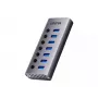 USB Type-C stotelė Unitek H1314A01-EU — 7× USB 3.2 Gen1 Type-A, SD kortelių skaitytuvas, Gigabit Ethernet, 4K@60Hz, 100W PD, aliuminis, pilka