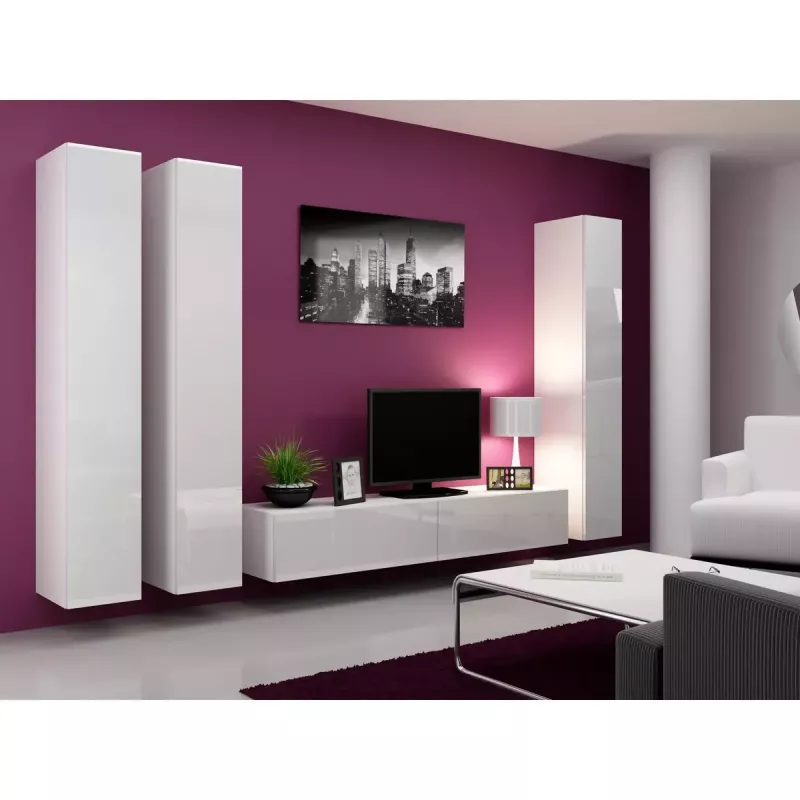 Pakraštinė spinta cama meble VIGO 180 — 1800×400×300 mm, balta/balta blizgi