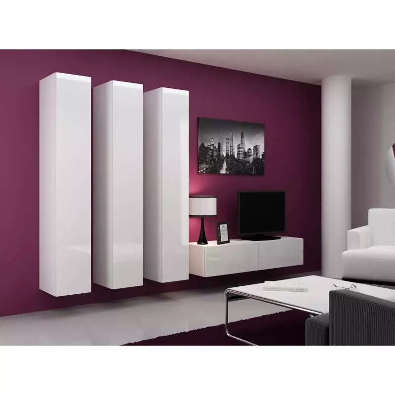 Pakraštinė spinta cama meble VIGO 180 — 1800×400×300 mm, balta/balta blizgi