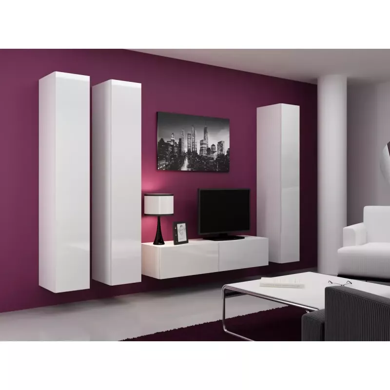Pakraštinė spinta cama meble VIGO 180 — 1800×400×300 mm, balta/balta blizgi