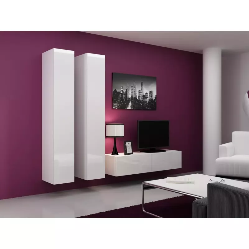 Pakraštinė spinta cama meble VIGO 180 — 1800×400×300 mm, balta/balta blizgi