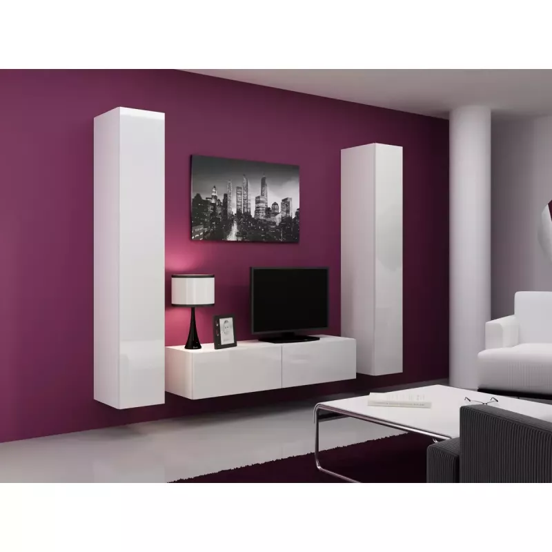 Pakraštinė spinta cama meble VIGO 180 — 1800×400×300 mm, balta/balta blizgi