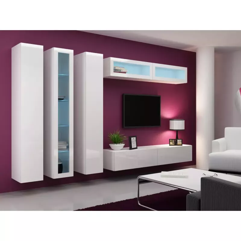 Pakraštinė spinta cama meble VIGO 180 — 1800×400×300 mm, balta/balta blizgi