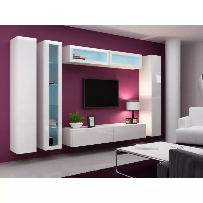 Pakraštinė spinta cama meble VIGO 180 — 1800×400×300 mm, balta/balta blizgi