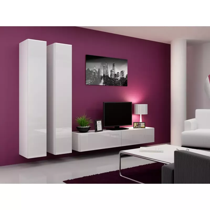 Pakraštinė spinta cama meble VIGO 180 — 1800×400×300 mm, balta/balta blizgi