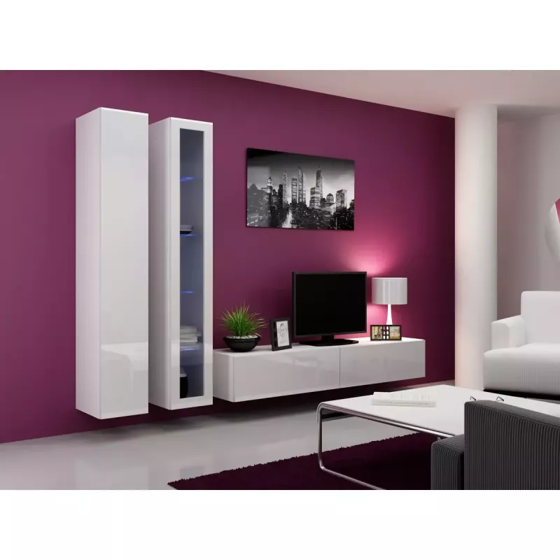 Pakraštinė spinta cama meble VIGO 180 — 1800×400×300 mm, balta/balta blizgi