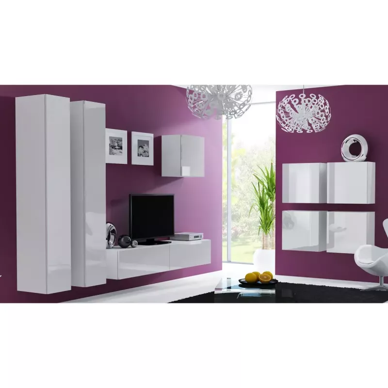 Pakraštinė spinta cama meble VIGO 180 — 1800×400×300 mm, balta/balta blizgi