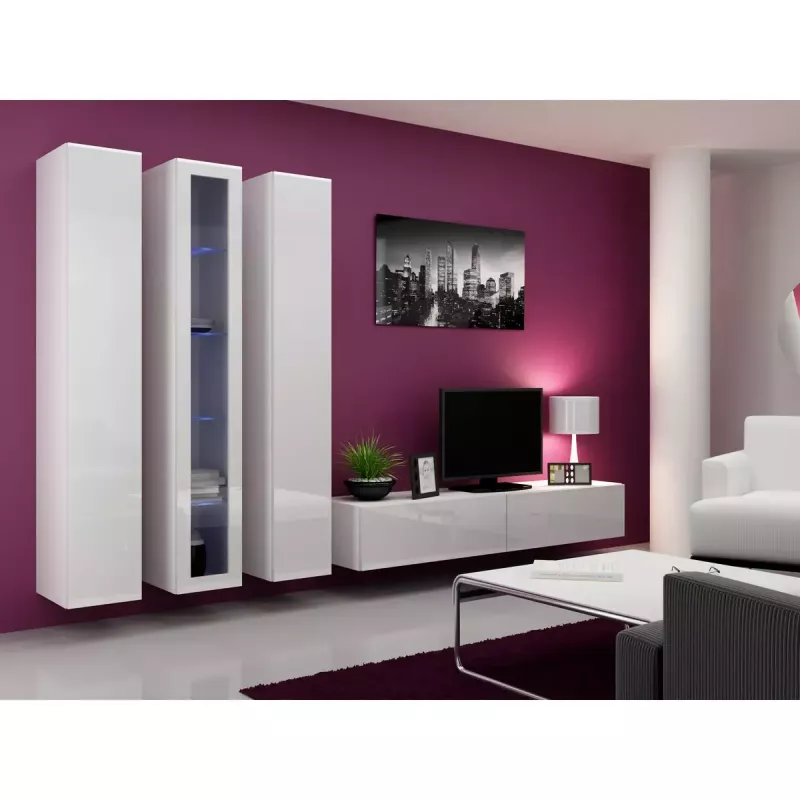 Pakraštinė spinta cama meble VIGO 180 — 1800×400×300 mm, balta/balta blizgi
