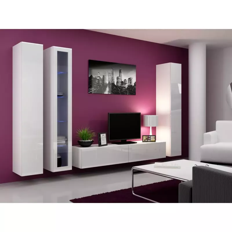 Pakraštinė spinta cama meble VIGO 180 — 1800×400×300 mm, balta/balta blizgi