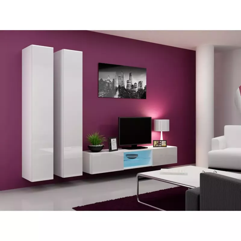 Pakraštinė spinta cama meble VIGO 180 — 1800×400×300 mm, balta/balta blizgi