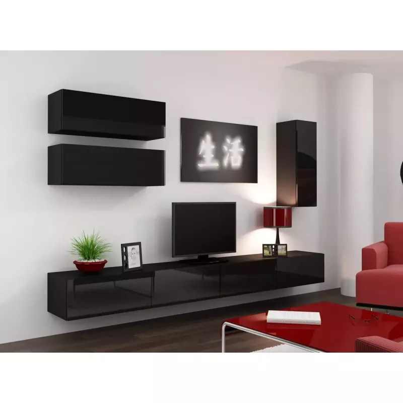Sieninė spinta VIGO 90, 900×350×320 mm, juoda/juodas blizgesys