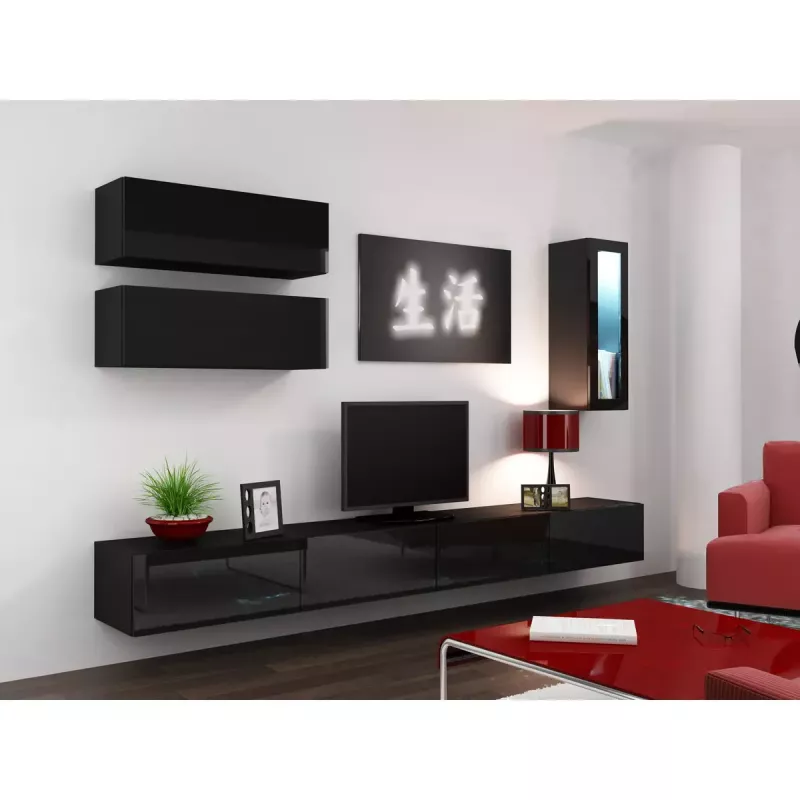 Sieninė spinta VIGO 90, 900×350×320 mm, juoda/juodas blizgesys