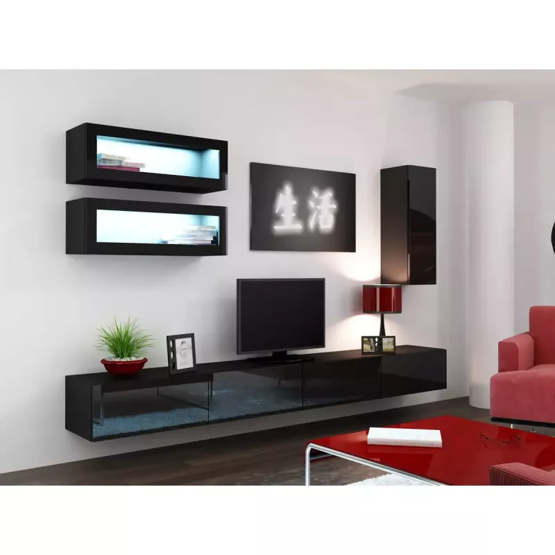 Sieninė spinta VIGO 90, 900×350×320 mm, juoda/juodas blizgesys