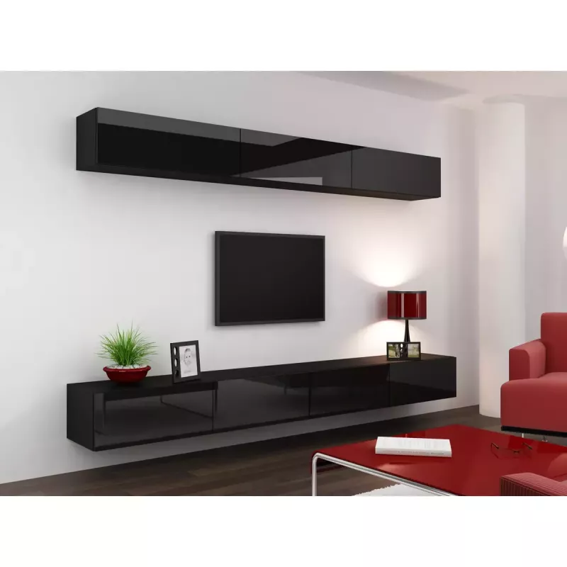 Sieninė spinta VIGO 90, 900×350×320 mm, juoda/juodas blizgesys