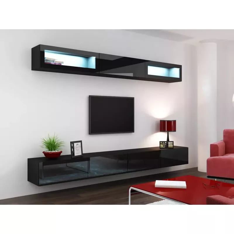 Sieninė spinta VIGO 90, 900×350×320 mm, juoda/juodas blizgesys