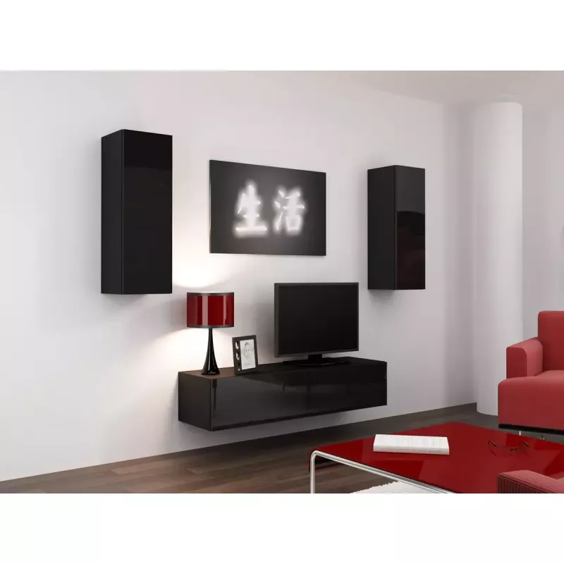 Sieninė spinta VIGO 90, 900×350×320 mm, juoda/juodas blizgesys