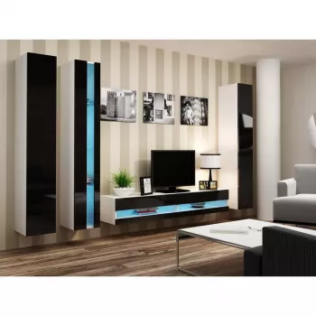 Sieninė lentyna cama meble VIGO NEW 180×40×30 cm balta/juoda blizgi