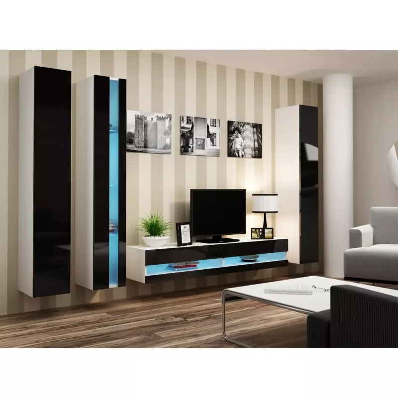 Sieninė lentyna cama meble VIGO NEW 180×40×30 cm balta/juoda blizgi