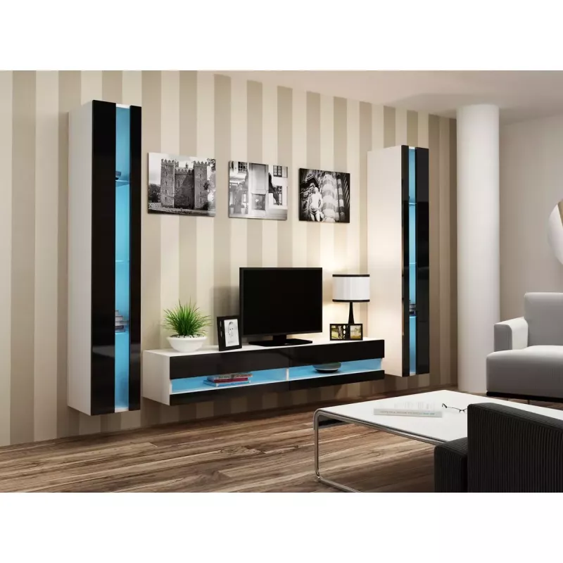 Sieninė lentyna cama meble VIGO NEW 180×40×30 cm balta/juoda blizgi