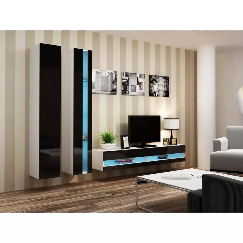 Sieninė lentyna cama meble VIGO NEW 180×40×30 cm balta/juoda blizgi
