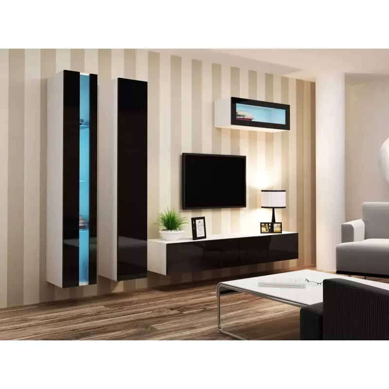 Sieninė lentyna cama meble VIGO NEW 180×40×30 cm balta/juoda blizgi