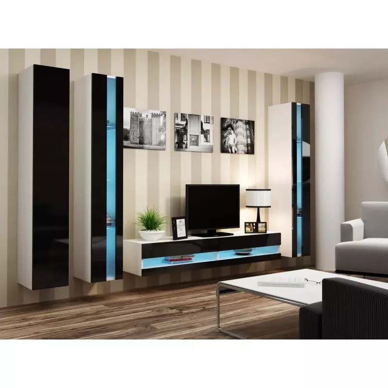 Sieninė lentyna cama meble VIGO NEW 180×40×30 cm balta/juoda blizgi