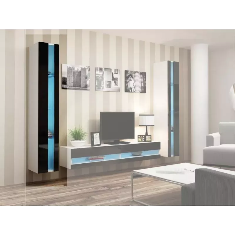 Sieninė lentyna cama meble VIGO NEW 180×40×30 cm balta/juoda blizgi