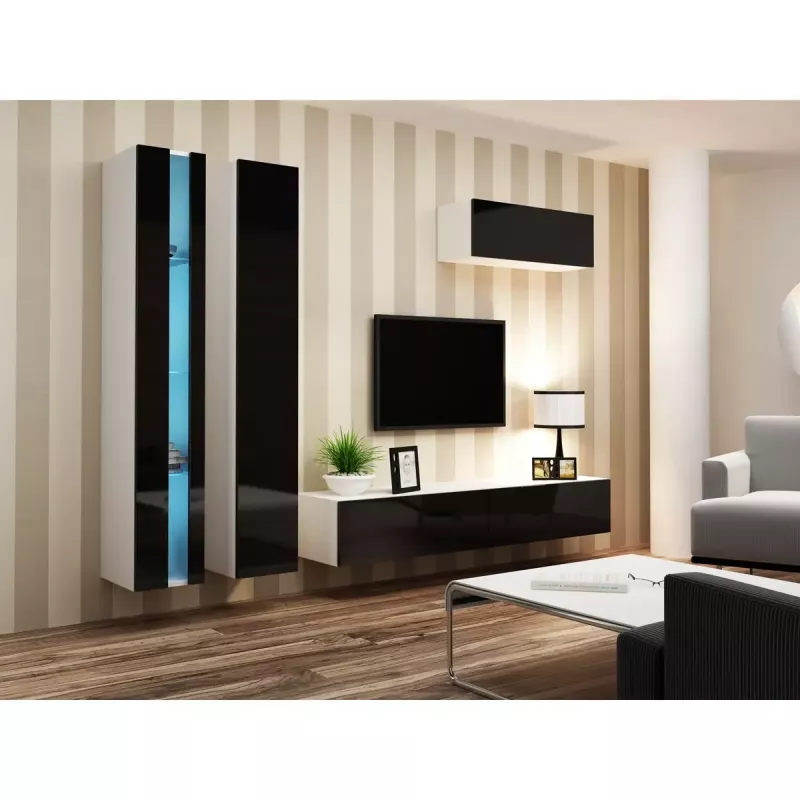 Sieninė lentyna cama meble VIGO NEW 180×40×30 cm balta/juoda blizgi