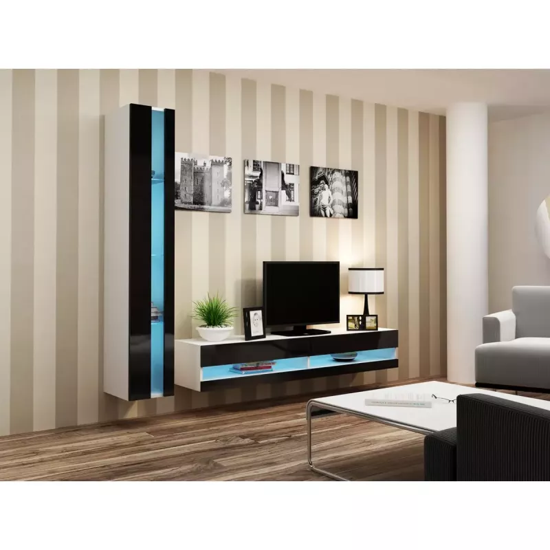 Sieninė lentyna cama meble VIGO NEW 180×40×30 cm balta/juoda blizgi