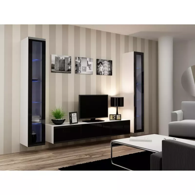TV stovas cama meble VIGO 180 – 1800×400×300 mm, baltas stalviršis, baltas rėmas, medžio drožlių plokštė