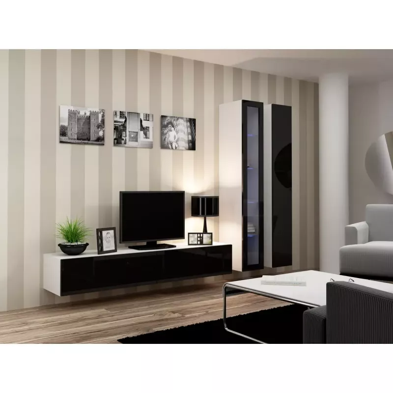 TV stovas cama meble VIGO 180 – 1800×400×300 mm, baltas stalviršis, baltas rėmas, medžio drožlių plokštė