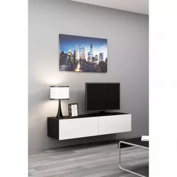 TV stovas cama meble VIGO 140 1400×400×300 mm, laminuota medžio drožlių plokštė, juoda/balta blizgi
