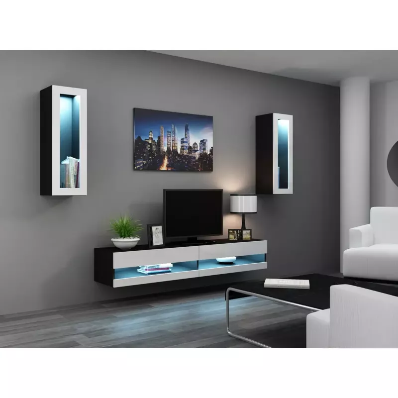 TV stovas Cama Meble VIGO NEW 30/140/40, 1400×400×300 mm, juodas stalviršis, medžio drožlių plokštė, juodas rėmas