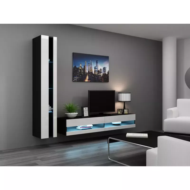 TV stovas Cama Meble VIGO NEW 30/140/40, 1400×400×300 mm, juodas stalviršis, medžio drožlių plokštė, juodas rėmas