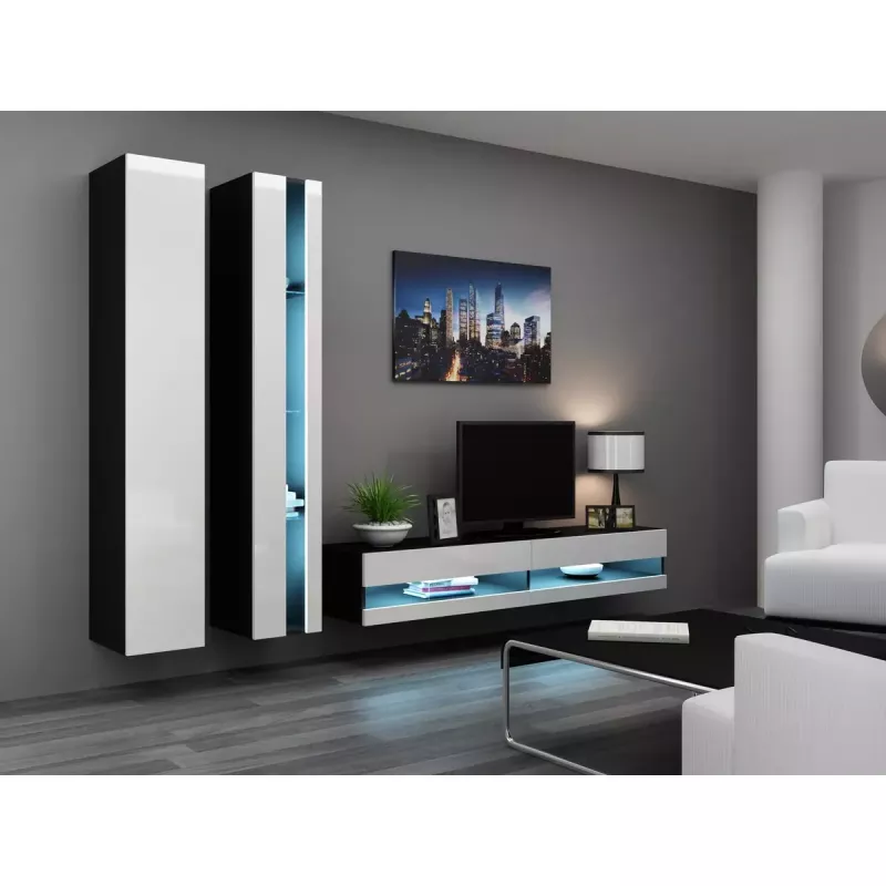 TV stovas Cama Meble VIGO NEW 30/140/40, 1400×400×300 mm, juodas stalviršis, medžio drožlių plokštė, juodas rėmas