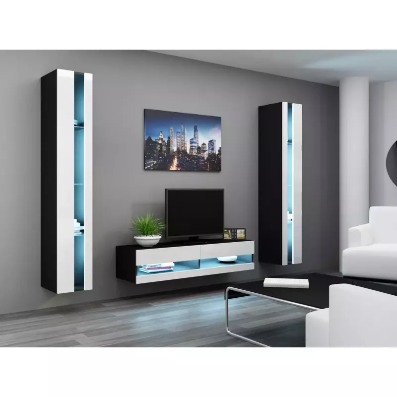TV stovas Cama Meble VIGO NEW 30/140/40, 1400×400×300 mm, juodas stalviršis, medžio drožlių plokštė, juodas rėmas