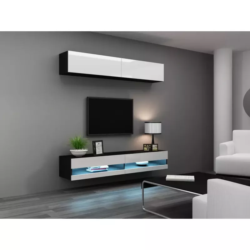 TV stovas Cama Meble VIGO NEW 30/140/40, 1400×400×300 mm, juodas stalviršis, medžio drožlių plokštė, juodas rėmas
