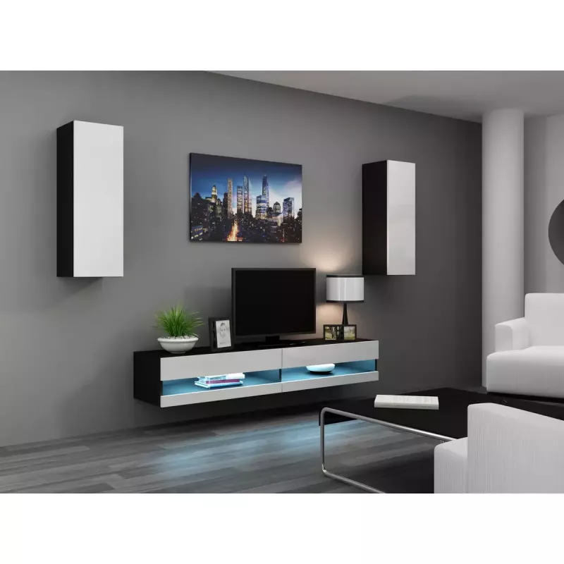 TV stovas Cama Meble VIGO NEW 30/140/40, 1400×400×300 mm, juodas stalviršis, medžio drožlių plokštė, juodas rėmas