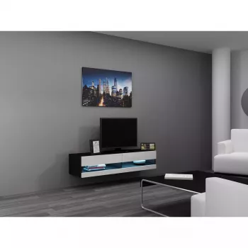 TV stovas Cama Meble VIGO NEW 30/140/40, 1400×400×300 mm, juodas stalviršis, medžio drožlių plokštė, juodas rėmas