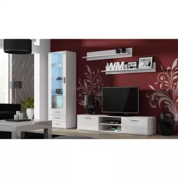 TV stovas cama meble SOHO 180 — 1800×430×370 mm, baltas stalviršis (medžio drožlių plokštė), baltas rėmas