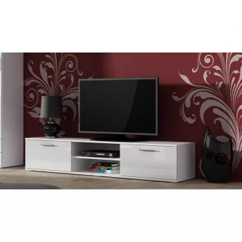 TV stovas cama meble SOHO 180 — 1800×430×370 mm, baltas stalviršis (medžio drožlių plokštė), baltas rėmas