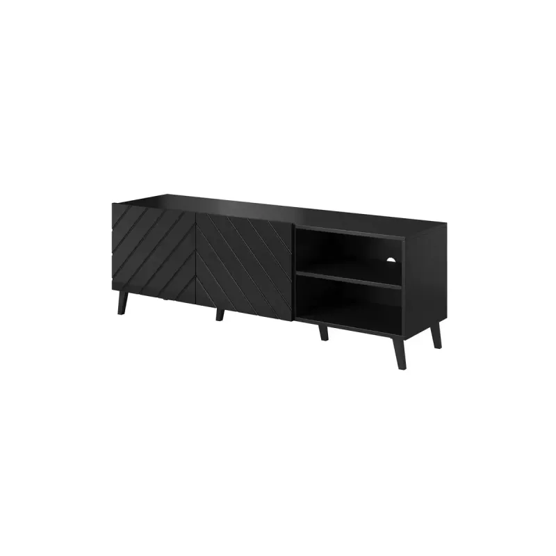 Spintelė televizoriui Cama Meble ABETO 150x42x52 cm, juoda blizgi, MDF viršus, juodas rėmas