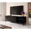 Spintelė televizoriui Cama Meble ABETO 150x42x52 cm, juoda blizgi, MDF viršus, juodas rėmas
