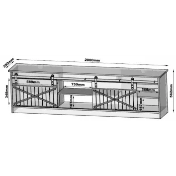 Stalius spintelė televizoriui Cama Meble GRANERO RTV 200x56,7x35 cm balta blizgi viršus, medžio drožlių plokštės korpusas