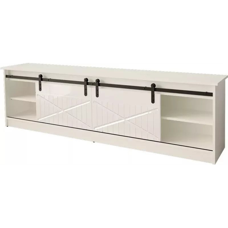 Stalius spintelė televizoriui Cama Meble GRANERO RTV 200x56,7x35 cm balta blizgi viršus, medžio drožlių plokštės korpusas