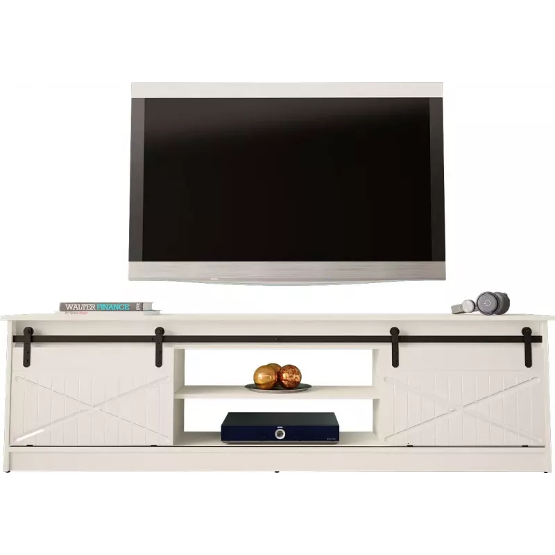 Stalius spintelė televizoriui Cama Meble GRANERO RTV 200x56,7x35 cm balta blizgi viršus, medžio drožlių plokštės korpusas