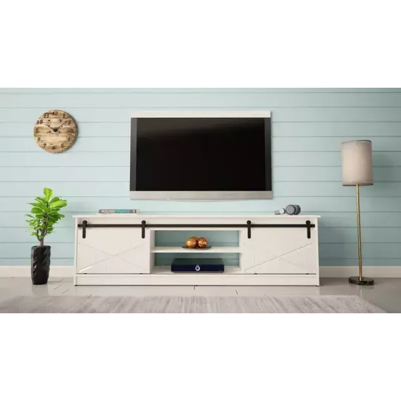Stalius spintelė televizoriui Cama Meble GRANERO RTV 200x56,7x35 cm balta blizgi viršus, medžio drožlių plokštės korpusas