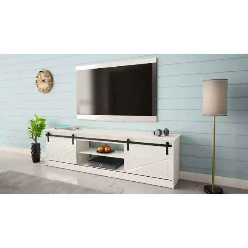 Stalius spintelė televizoriui Cama Meble GRANERO RTV 200x56,7x35 cm balta blizgi viršus, medžio drožlių plokštės korpusas