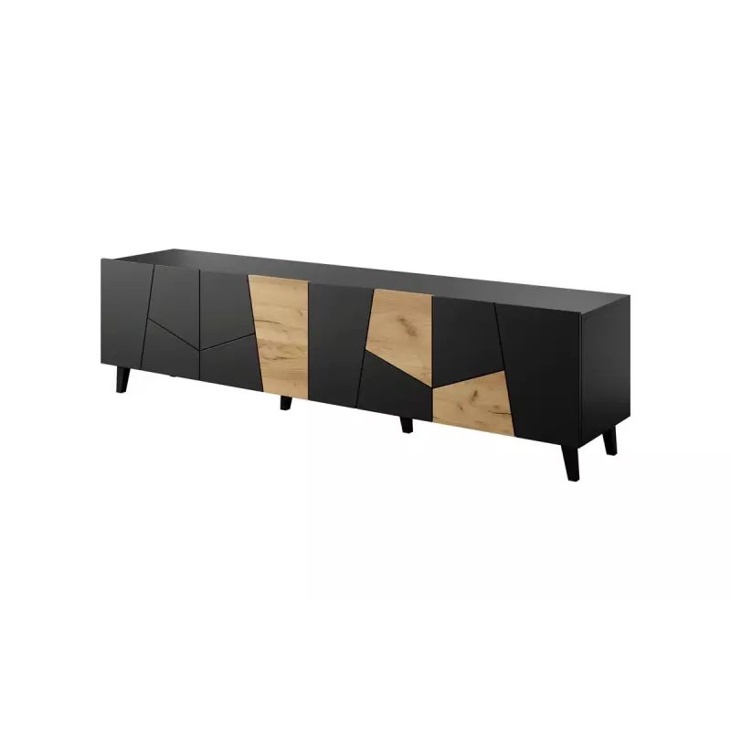 TV spintelė Cama Meble ETNA 200×42×52 cm, juodas matinis viršus, ąžuolo craft rėmas